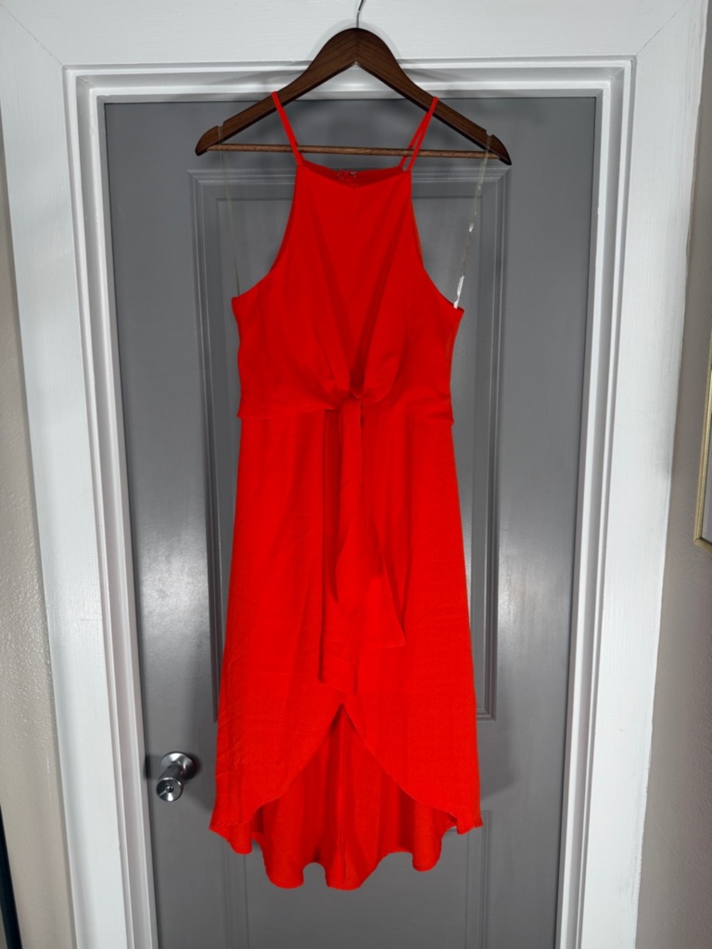 DO+BE Red High-Low Halter Tie-Waist Dress